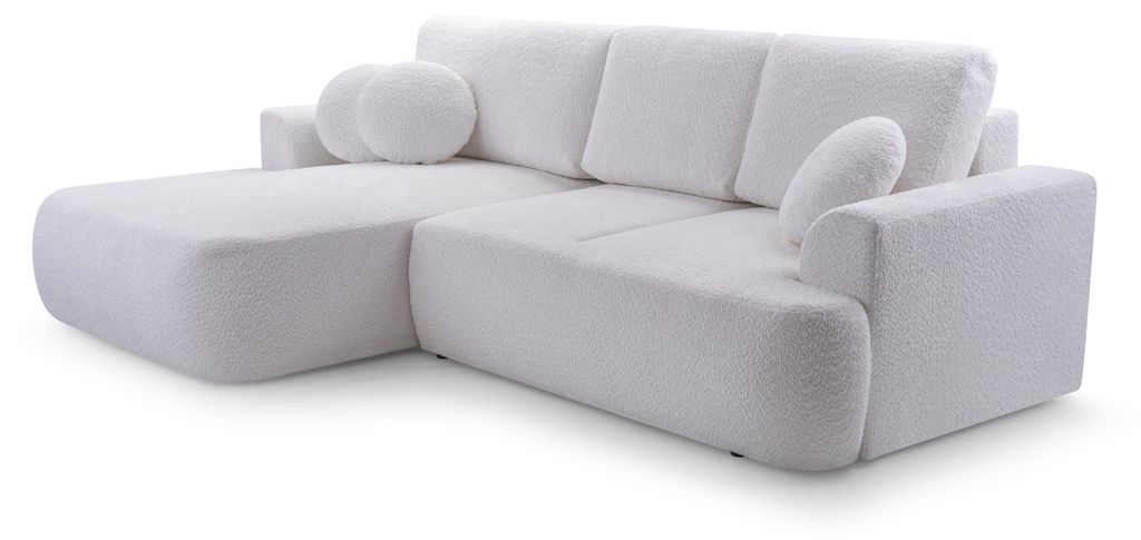 Masseno Ecksofa FILO mit Schlaffunktion L-Form, Sofa mit Bettkasten, Wohnzimmersofa, Couch, Soffa, Bettsofa, Couchgarnitur- Weiß, CORAL 70