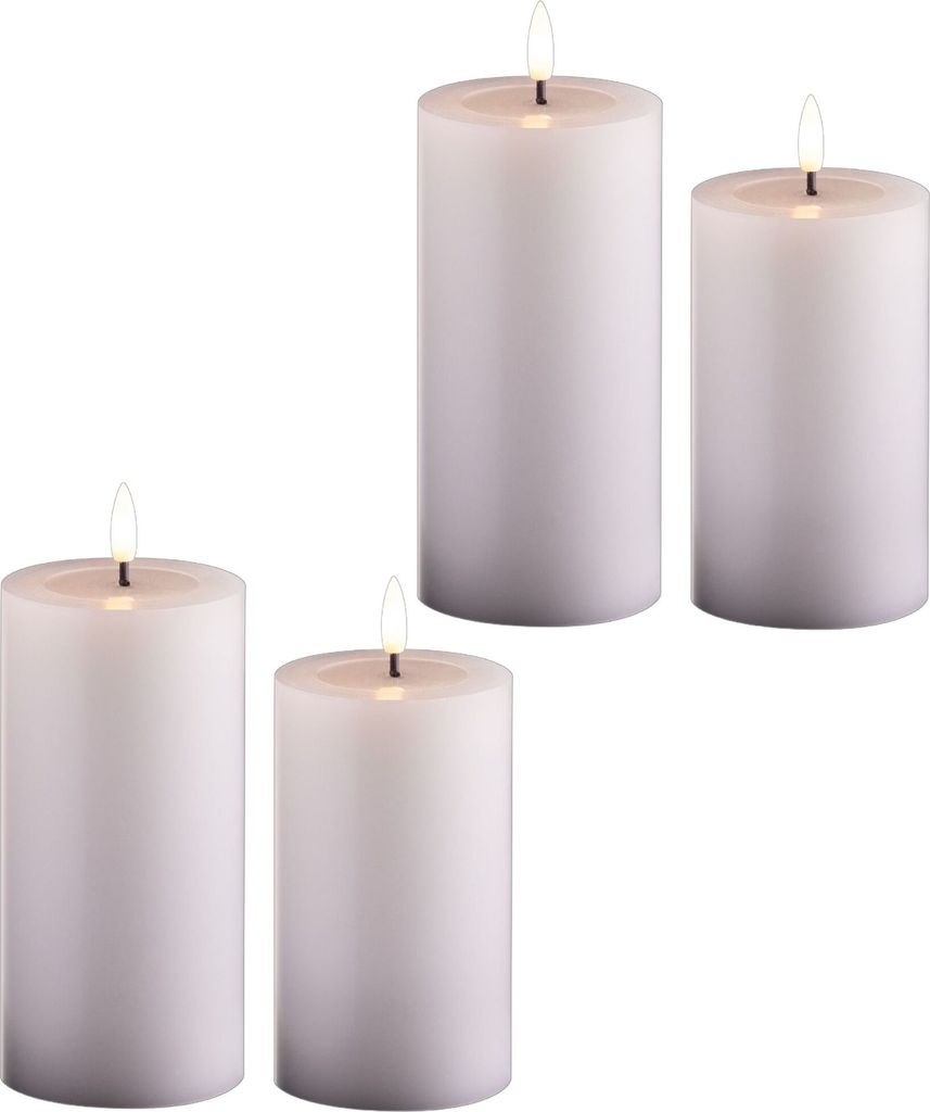 4er Set Led Kerzen flackernde Flamme mit Echtwachspiegel weiß 7,5cm ø 2x 15 cm, 2x12,5 cm Höhe, LED Kerzen mit Timerfunktion, 2 AA Batterien nö...