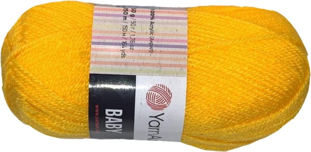A ball of yellow yarn with a label.