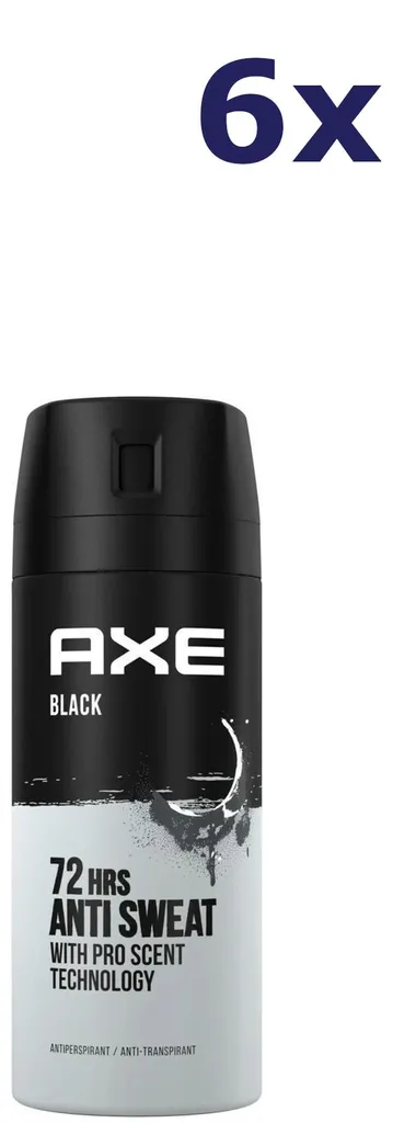 Lot de 6 Déodorants Axe Black Dry 150 ml Spray pour Homme Protection 48h