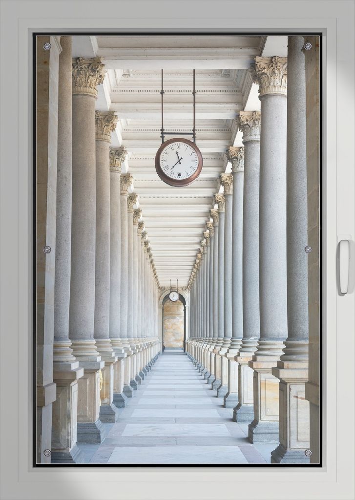 Wallario Lichtschutzbild, Dekorativer Sichtschutz Sonnenschutz 76 x 115 cm mit Motiv: Säulengang - Verdunklung ohne Bohren