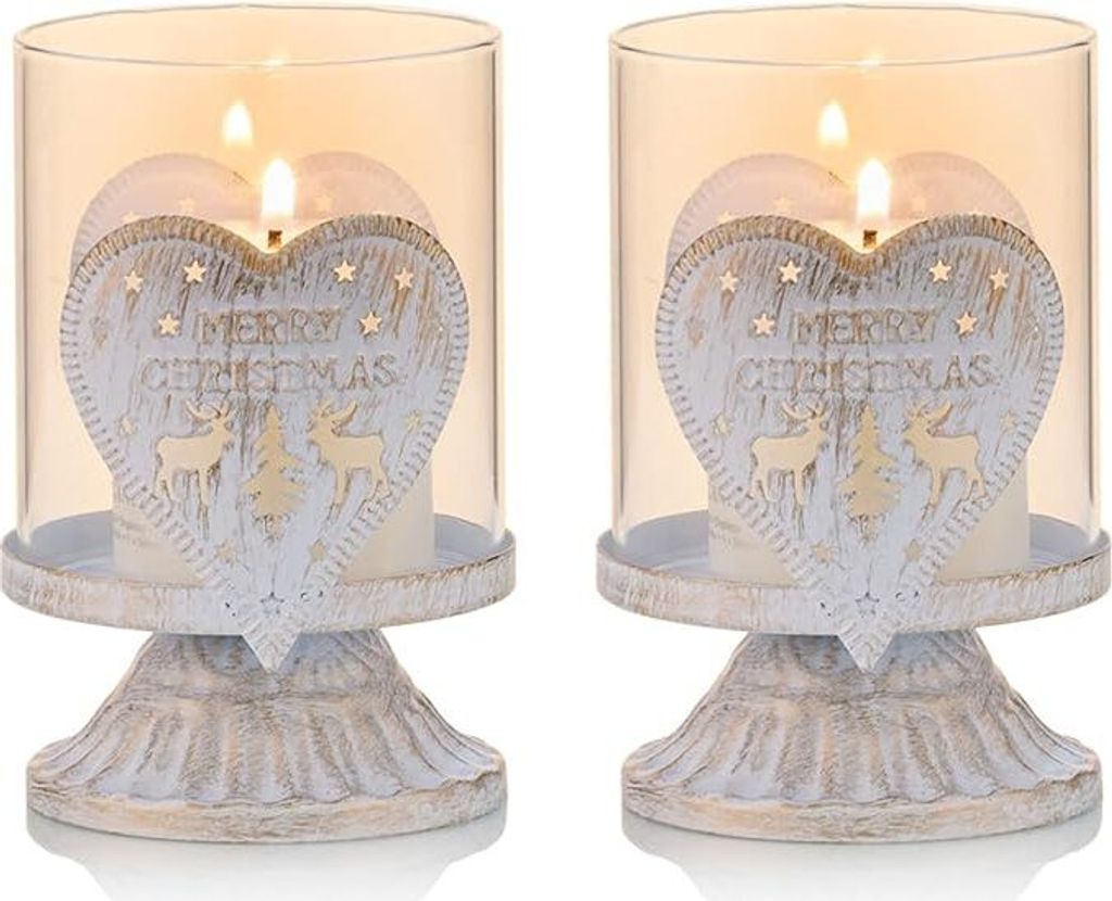 2er Set Vintage Kerzenleuchter Windlichthalter aus Metall für Stumpenkerzen, Hurricane Kerzenständer Dekoration für Party Weihnachten Tisch, Herz