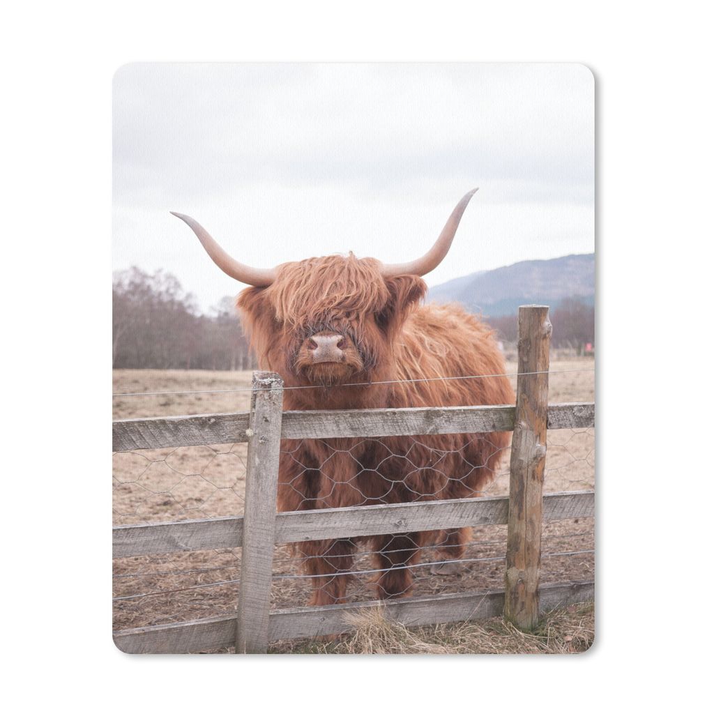 MuchoWow Mauspad Mousepad Scottish Highlander - Gras - Zaun 19x23 cm - Mousepads - Maus Mat - Pad - Mausunterlage - Mauspads - Spielen
