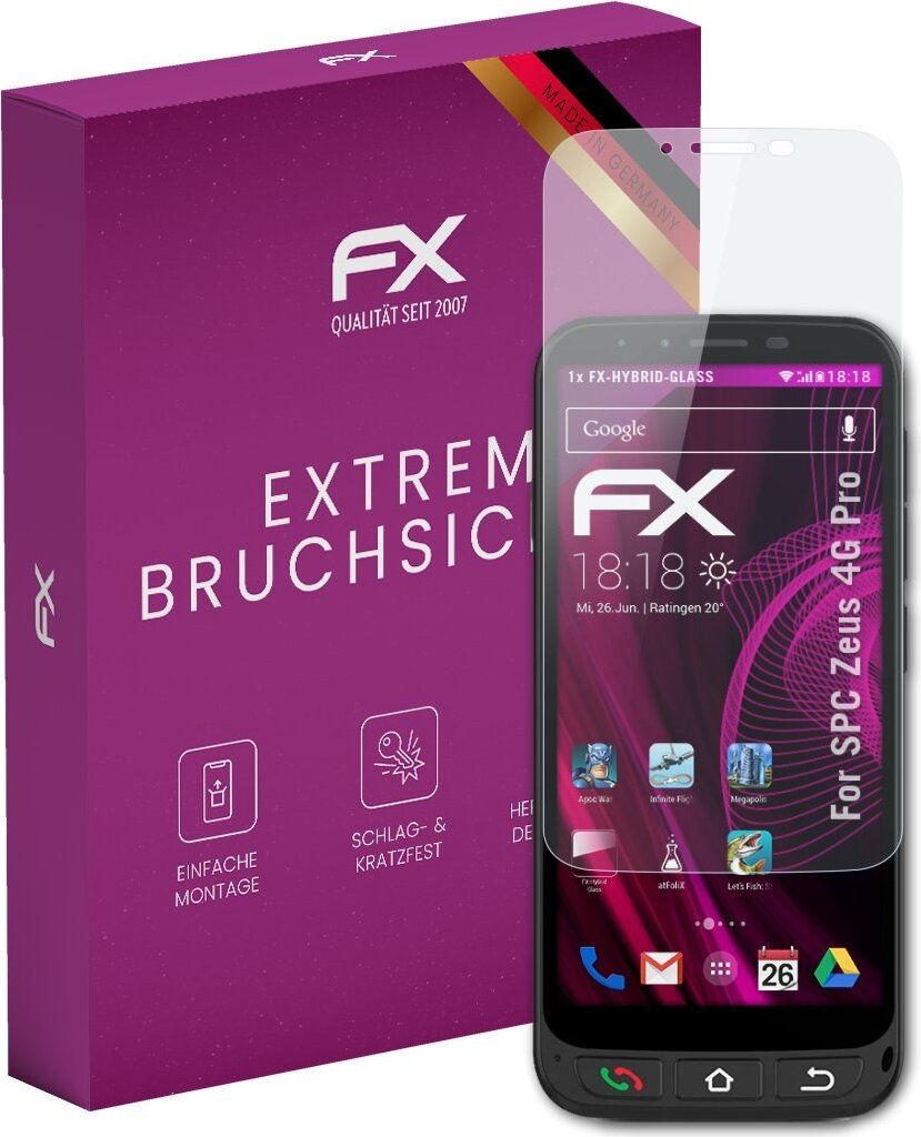 atFoliX FX-Hybrid-Glass Displayfolie kompatibel mit SPC Zeus 4G Pro Glasfolie