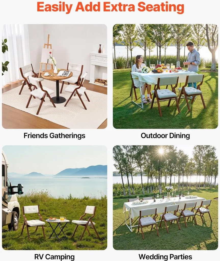 Chaises Pliantes de Réception en Bois Blanc avec Coussin pour Invités
