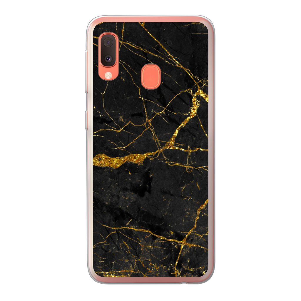 MuchoWow Handyhülle Schutzhülle Hülle für Samsung Galaxy A20e Marmor - Gold - Schwarz - Marmoroptik - Luxus - Glitzer Silikon Softcase Handy ...
