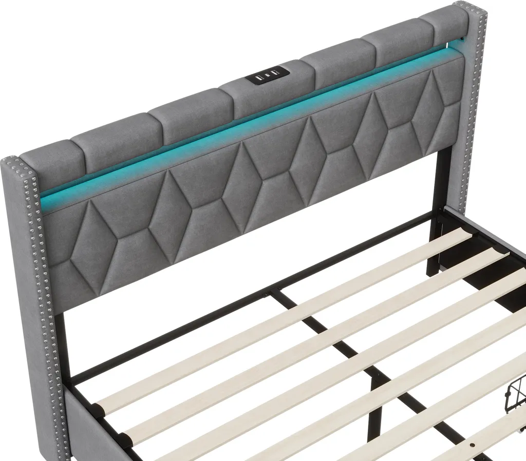 Lit 160x200 cm : Solution gain de place avec 4 tiroirs et LED intégrées - 9