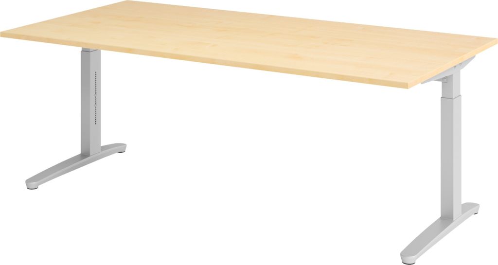 bümö Schreibtisch Serie-XB - Nachbildung Ahorn, Gestell: Silber, Größe: 200 x 100 cm
