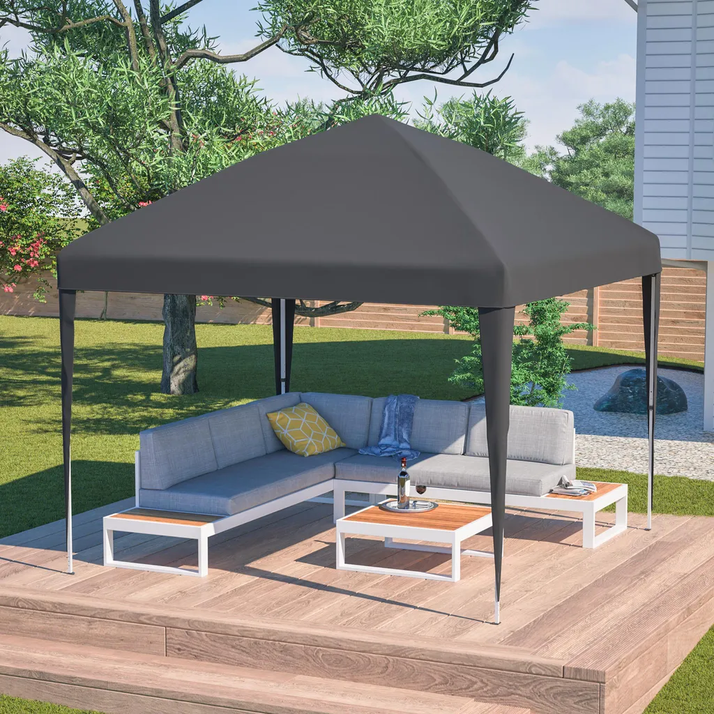 Tente de camping 3x3m pliable noire, abri de soleil réglable avec housse