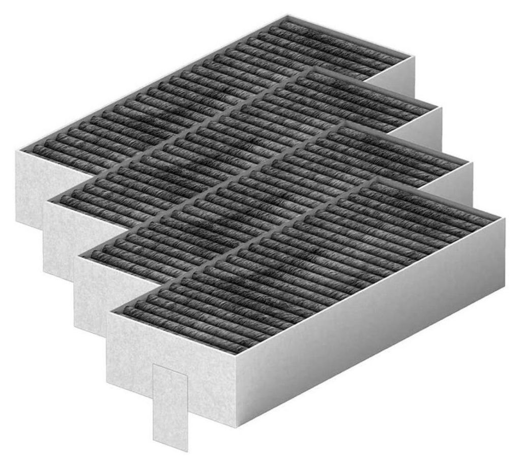 A set of four carbon filters arranged in a stepped pattern.