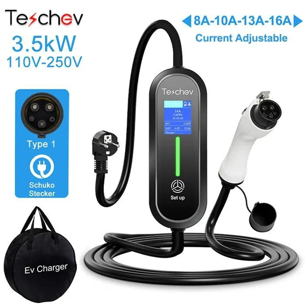 Câble de Recharge Mobile Type 1 pour Voiture Électrique 16A Teschev Pro