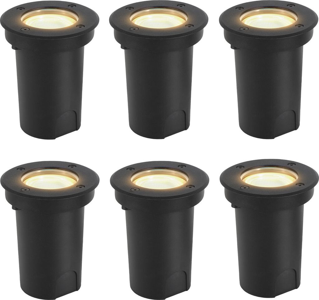 TolleTour 6x 3W Bodenleuchte Schwenkbar IP67 Außen LED Bodeneinbaustrahler Bodenstrahler Bodenlampe Warmweiß - Schwarz Gehäuse