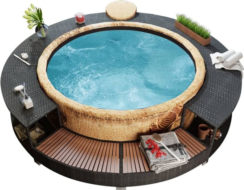 vidaXL Whirlpool-Umrandung Schwarz Poly-Rattan Produktbild 1