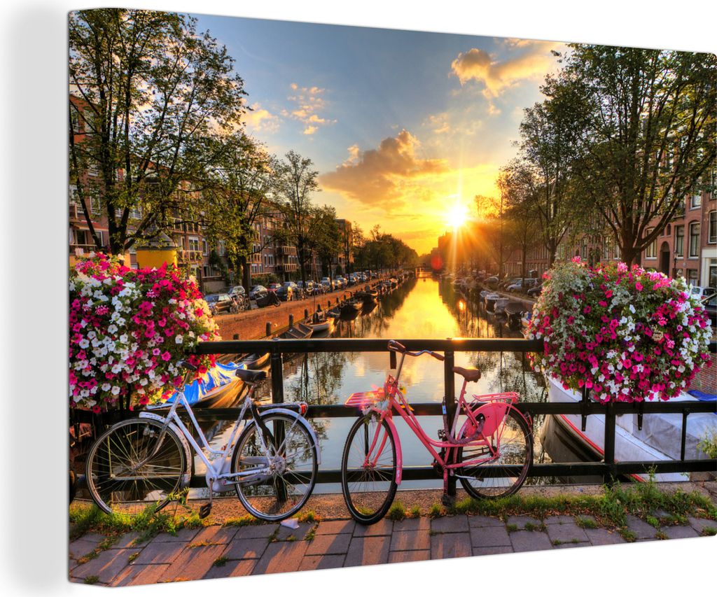 MuchoWow - Leinwandbilder - Fahrrad - Amsterdam - Frühling, Wandbild, Wanddeko Bilder Wohnzimmer, 30x20 cm