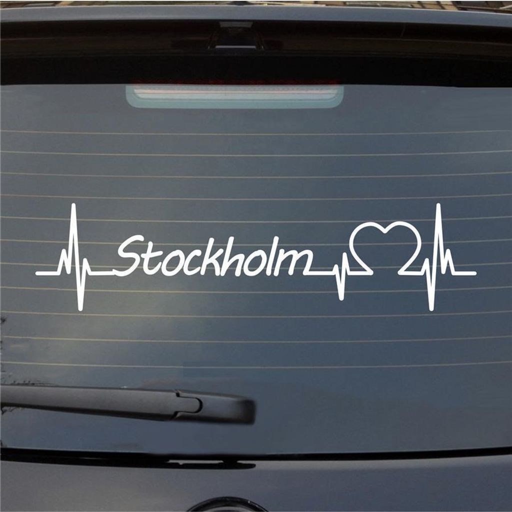 Heckscheibenaufkleber Stockholm Herzschlag Puls Stadt Liebe 55x13 cm Weiss Matt Auto Aufkleber Sticker