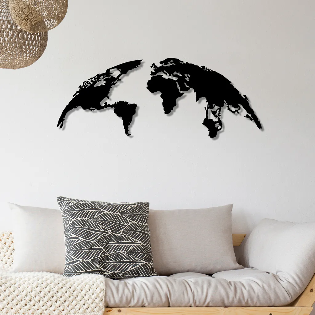 Wallity TNL1579: Mappa Mondo Metallo 100% Nero - 120x47cm