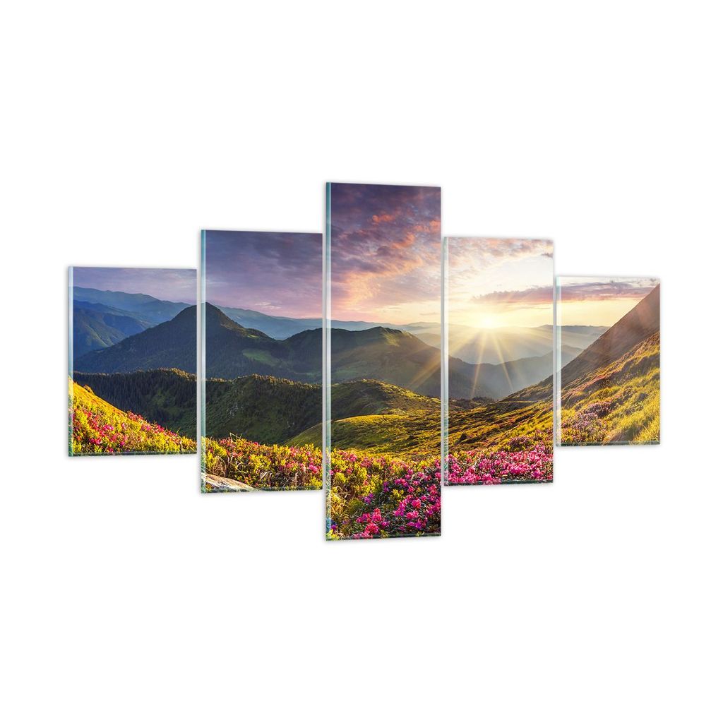 Bilder auf glas - Gebirge Wiese Landschaft Wald - 125x70cm - Glasbilder - Wandbilder - Kunstdruck - zum Aufhängen bereit - Wanddekoration aus Glas...