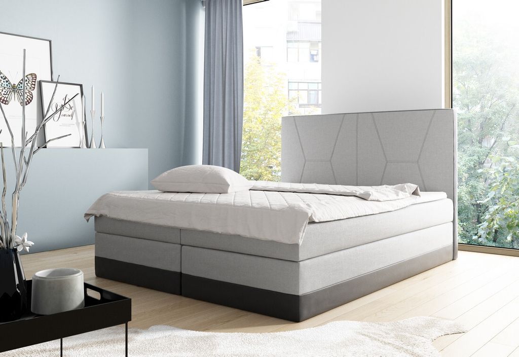 Gepolstertes Doppelbett Stefani grau 180 + gratis Matratzenauflage