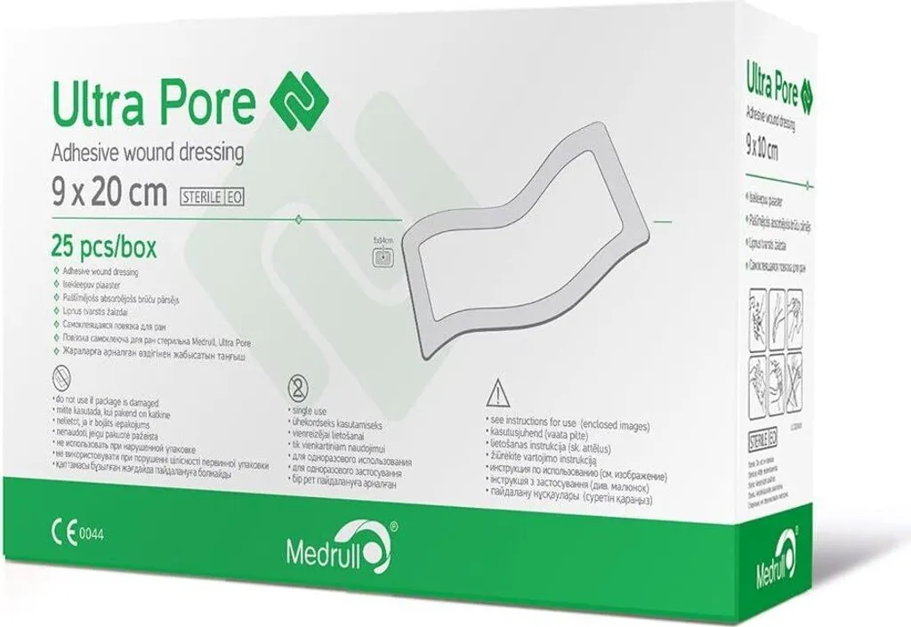 Medrull Medicazione sterile per ferite 9x20 cm ULTRA PORE Cerotti sterili - Forte potere adesivo - Protegge da tagli e graffi - Confezionati singolarmente