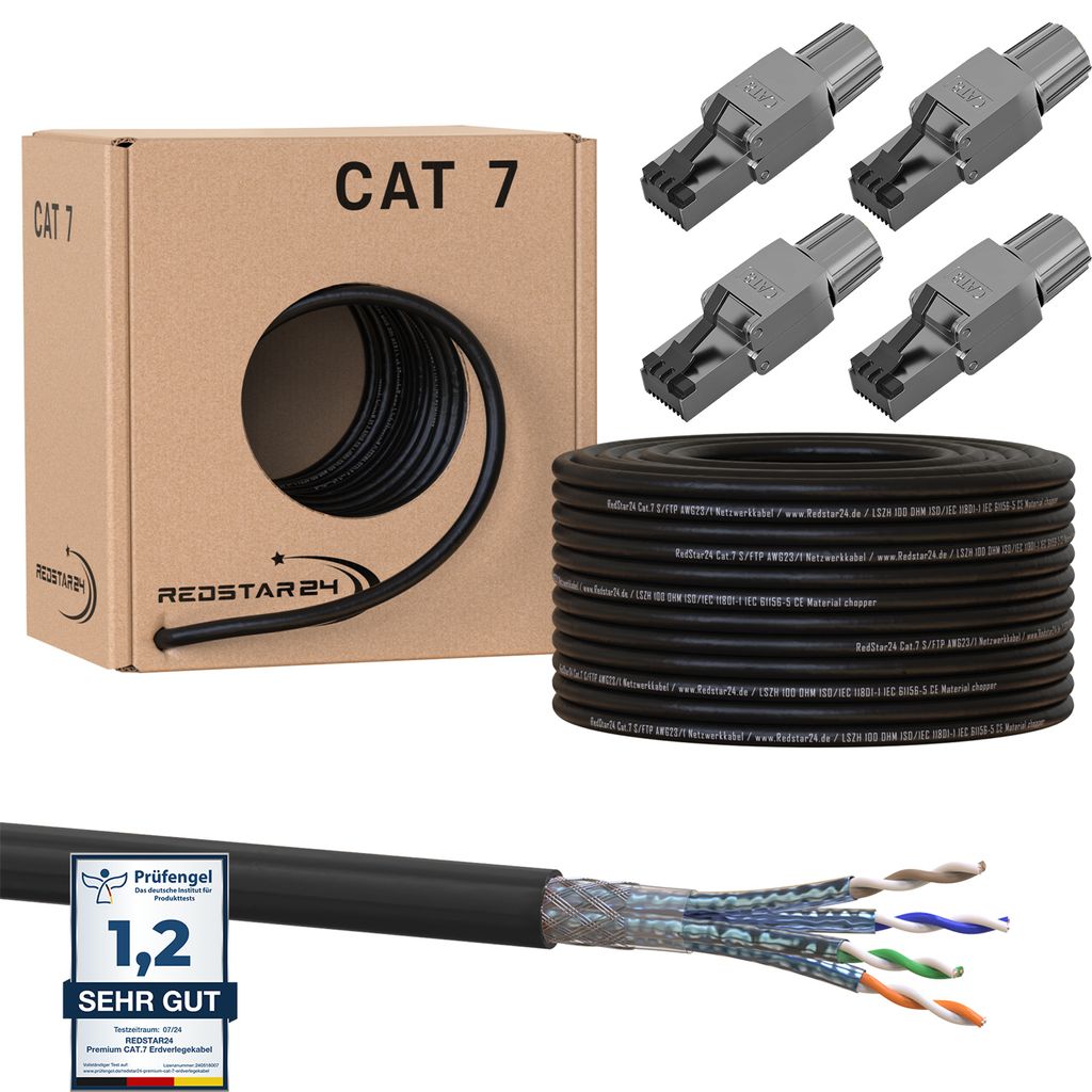 Cat 7 Erdkabel Netzwerkkabel Verlegekabel Outdoor UV Außen Rj45 Stecker CAT 8 50m 4x Cat8 Stecker Werkzeuglos