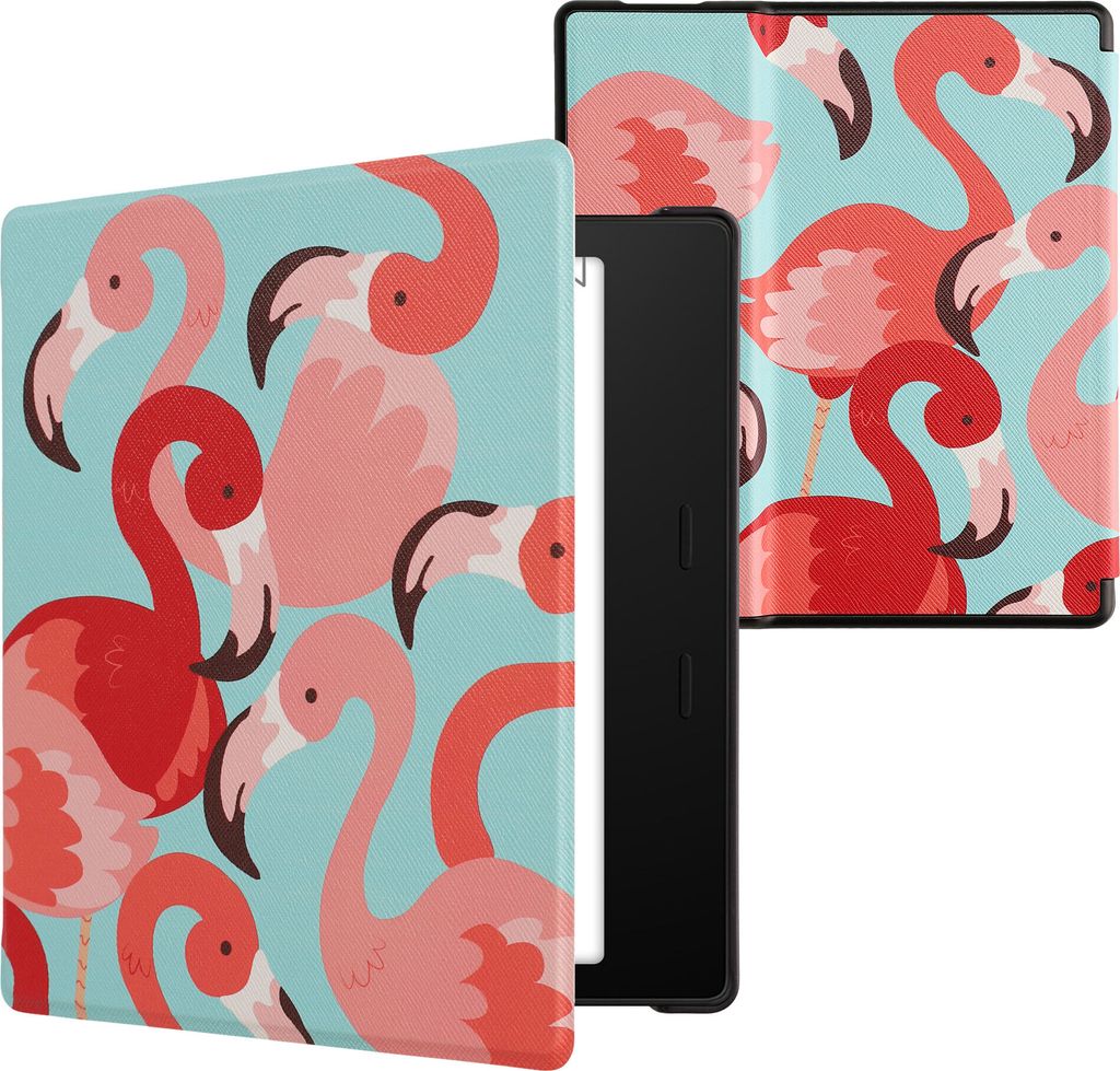 kwmobile Schutzhülle für Amazon Kindle Oasis 10. Generation Hülle - eReader Flip Case mit Auto Sleep Funktion - Flamingos mit Pink Rosa Rot