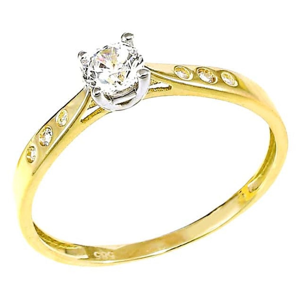 14 Karat Goldring mit Zirkonia, Glare126, Ringgröße 58, Breite 0,4 cm