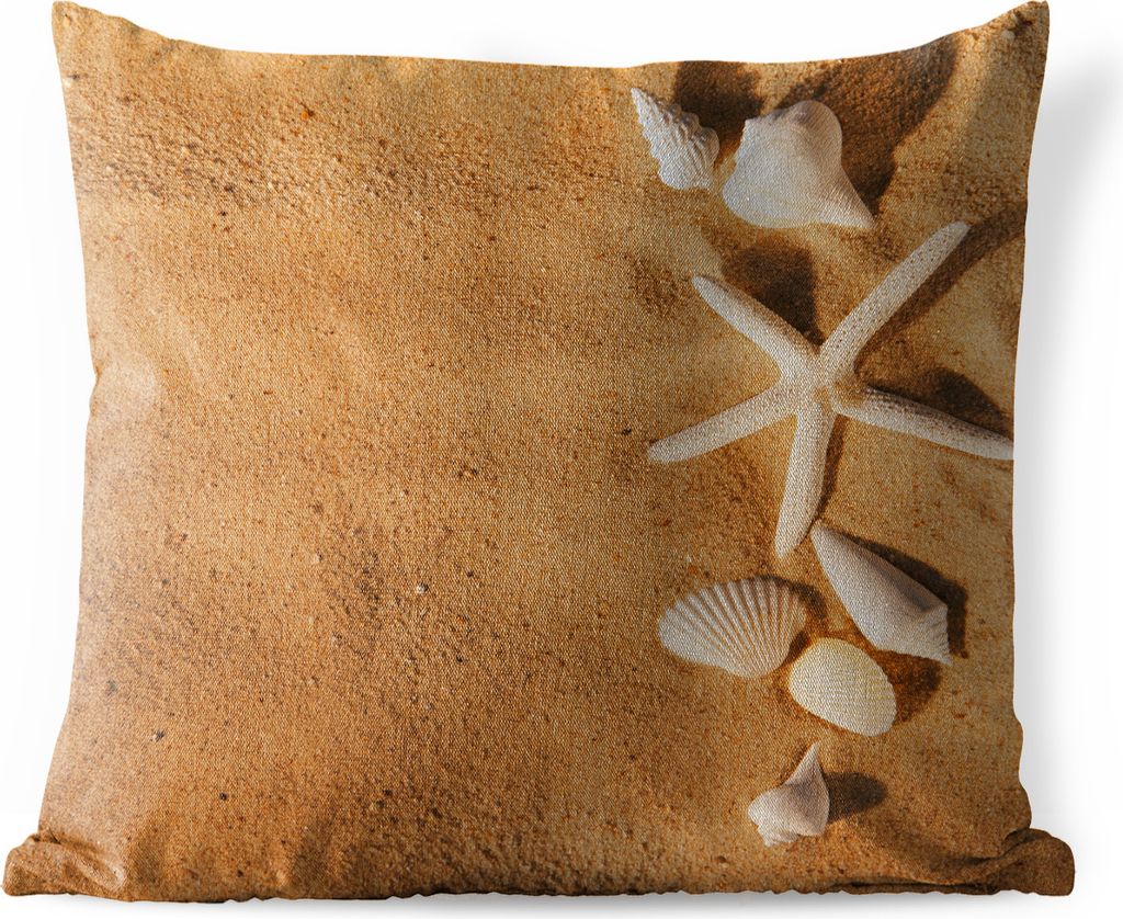 MuchoWow Outdoor Kissen - Seesterne - Muscheln - Sand - 45x45 cm - Wetterfest - Lounge Kissen - Fotokissen - Dekoratives Kissen