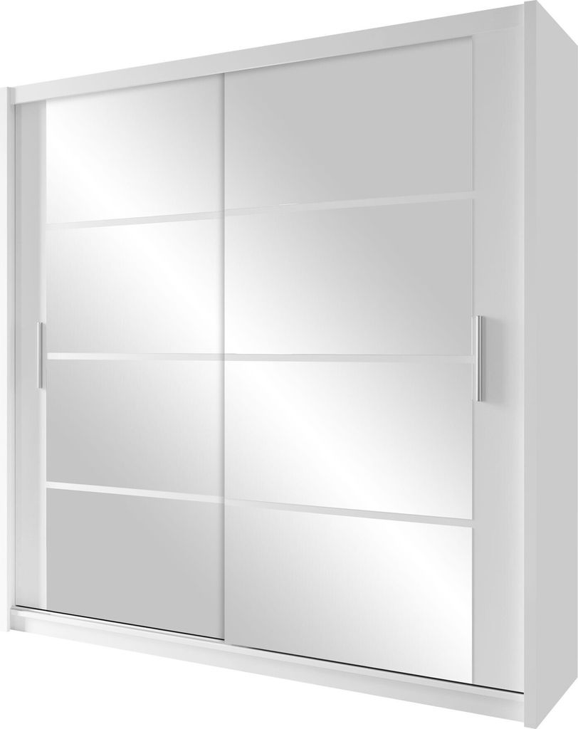 MIRJAN24 Kleiderschrank Dakota 160, Schiebetürenschrank mit zwei Schiebetüren, Frontspiegel, Kleiderstange (Farbe: Weiß)