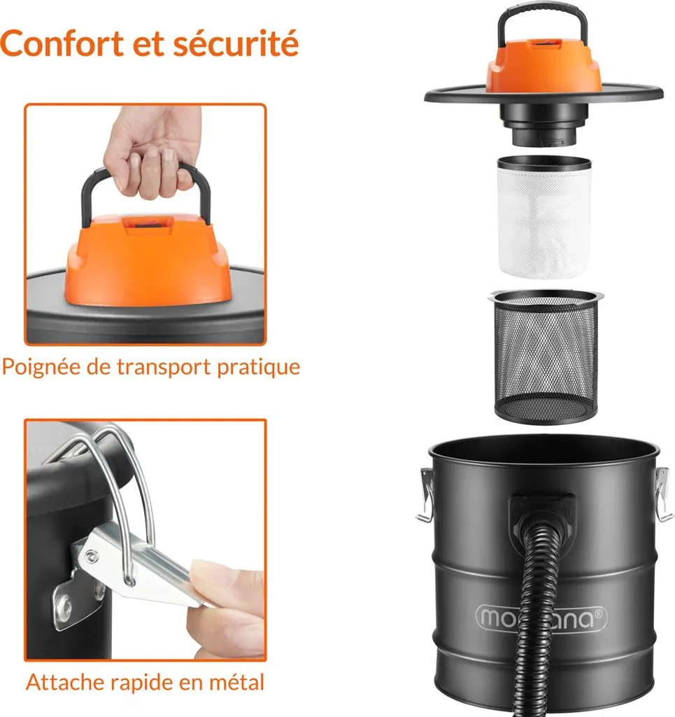 Aspirateur pour poêle à granulés et cheminée 20L 1200W multifonction