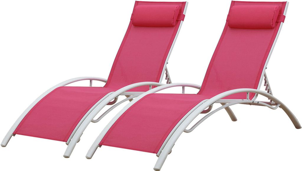 2er Set Liegestühlen GALAPAGOS aus rosa Textilene - weißes Aluminium