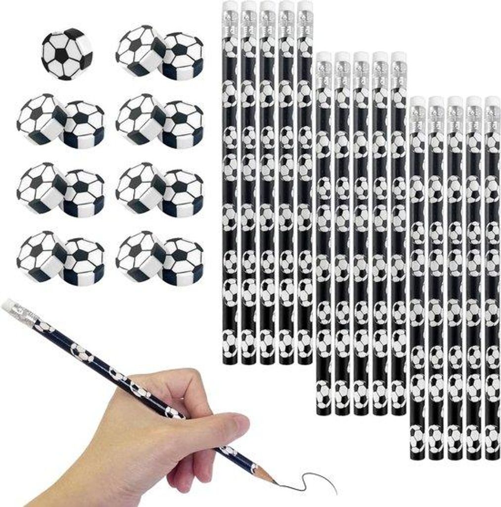 Fußball-Bleistifte Set mit Radiergummi schwarz