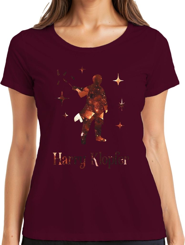Harry Klopfer lustiger Zauberer Zauberstab Magie Geschenk Fantasy Damen T-Shirt, Burgundy, L