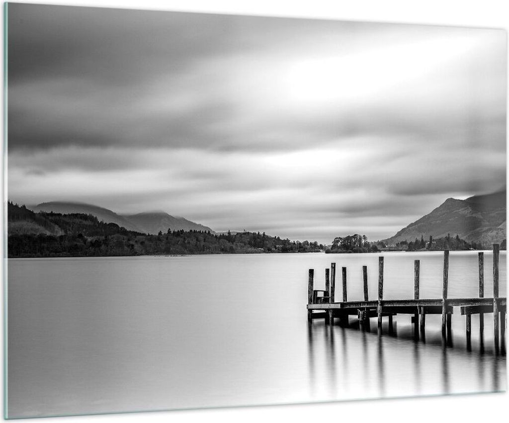 Bilder auf glas - Einteilig - Schwarzweiß Landschaft See - 100x70cm - Glasbilder - Wandbilder - Bilder - Wanddekoration aus Glas - Glas Bilder - W...