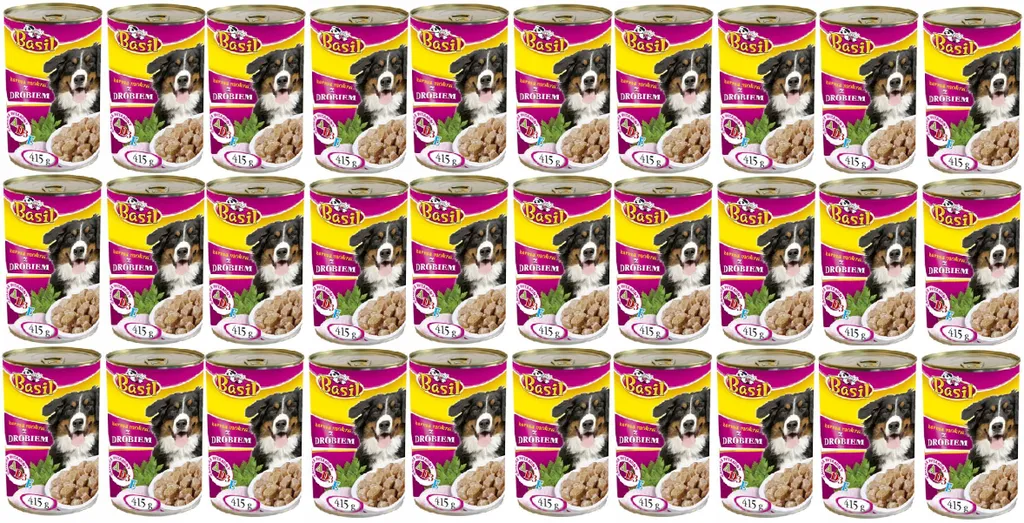 Aliment pour chiens Basil à la volaille, pack éco de 30 boîtes de 415g