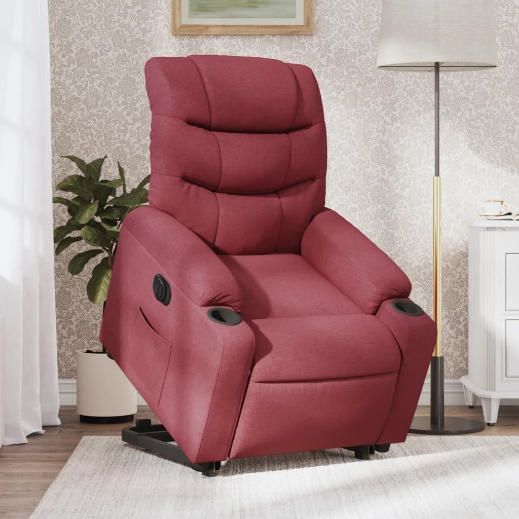 Design Relaxsessel mit Aufstehhilfe Elektrisch Weinrot Stoff, Klassische Sessel 2024 Neu