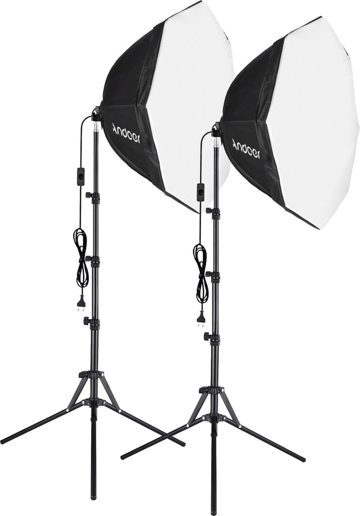 Andoer Studio-Fotografie-Softbox-Set mit 70 cm/28 Zoll Octagon-Fotografie-Softbox * 2 + 1,5 m Metallstativ * 2 fuer Live-Streaming, Portrait, Produ...