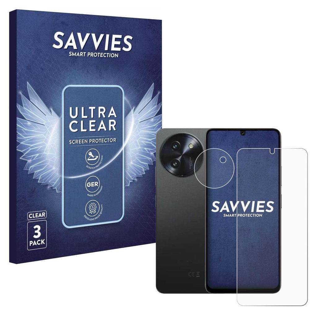 A product shot of a phone screen protector packaging and a phone with a screen protector on it.