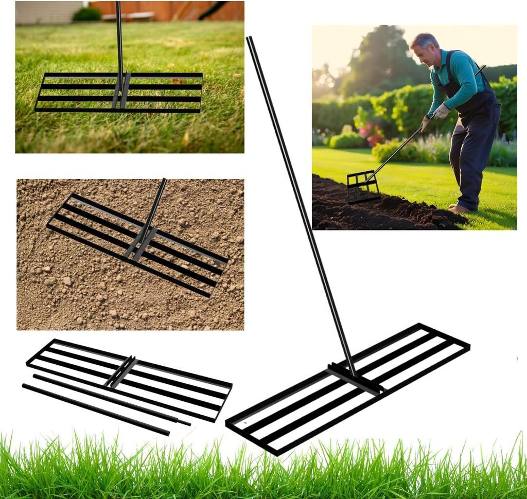 Anwicar Garten Rasen Rakel Edelstahl 120x30 cm & 150 cm Stiel - Robuster Nivellierrechen für gleichmäßige Rasenpflege - Rasen-Nivellierharke & R...