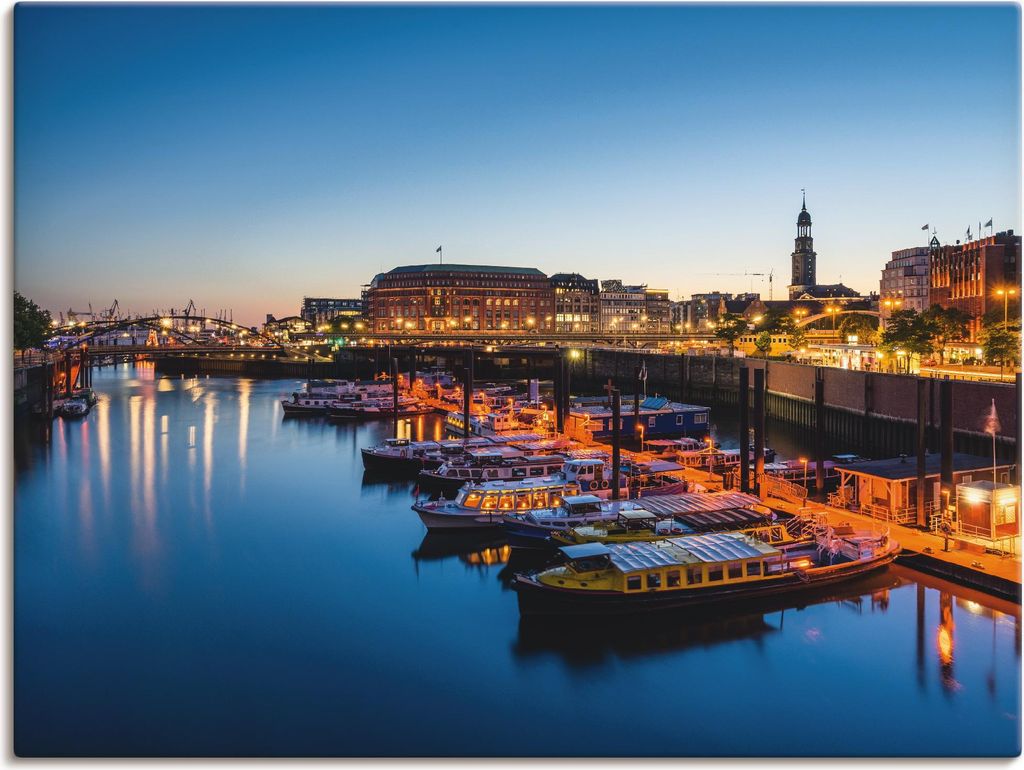 ARTland Leinwandbild Hamburg Hafen Panorama mit Michel Größe: 80x60 cm