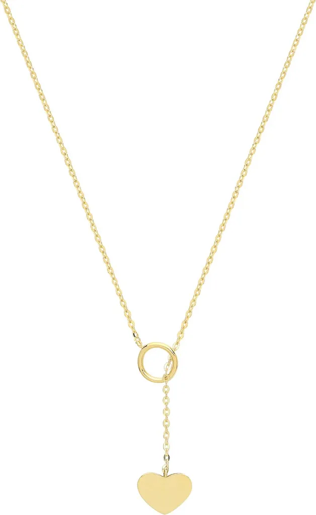 Collier Sautoir Femme en Or Jaune 9 Carats Pendentif Coeur Maille Fine