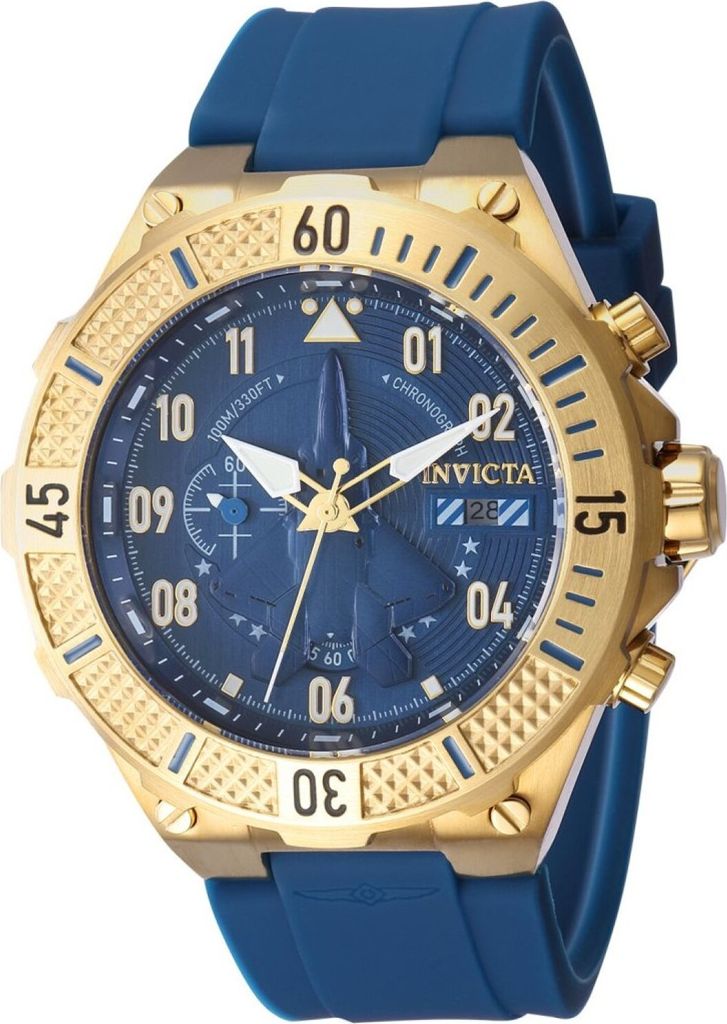 Invicta Aviator 39890 Herren uhr - Wasserdicht - Analog - Quarzuhrwerk - Edelstahl mit blauen zifferblat - 50mm