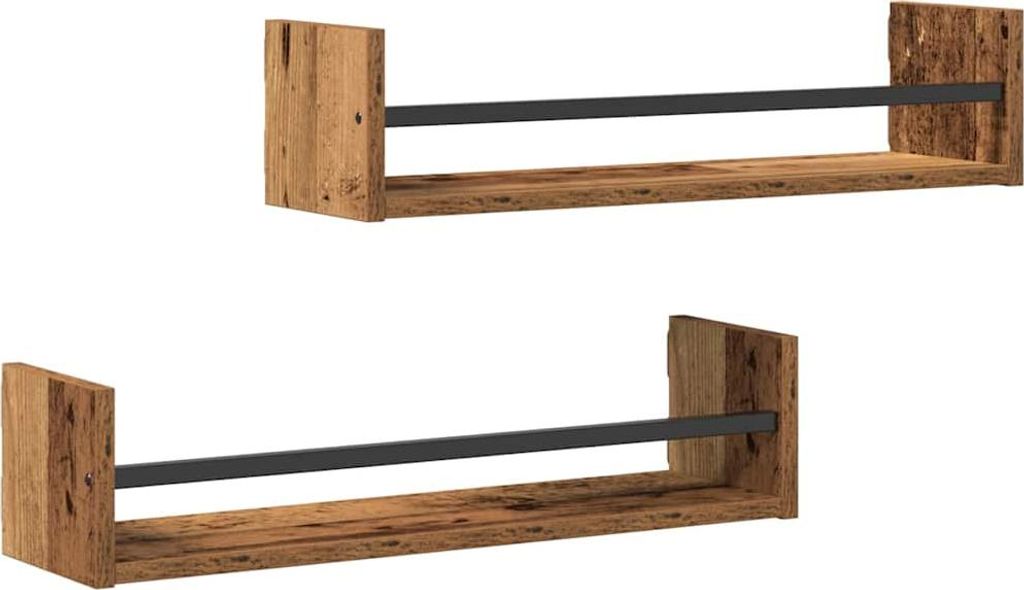 vidaXL Wandregal Wandmontiert 2 pcs Altholz 60 x 16 x 14 cm