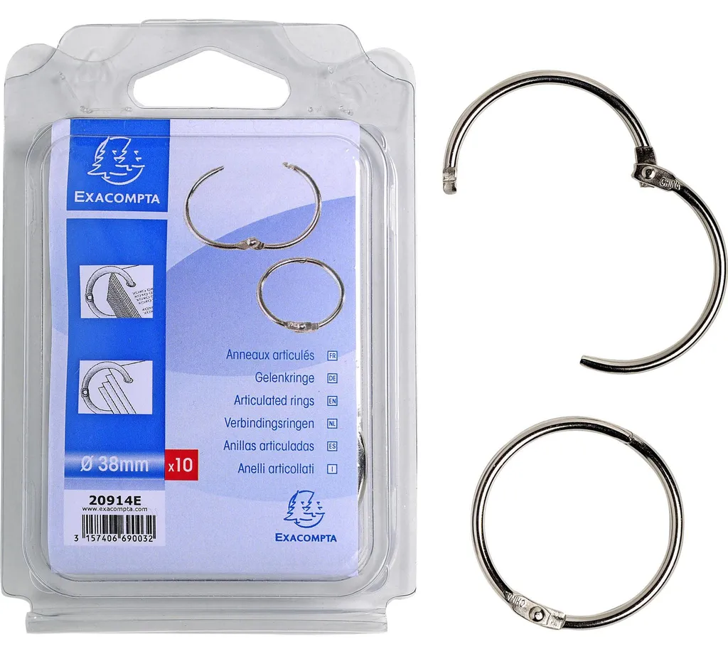 Anneaux de Reliure Articulés 38mm pour Fiches et Nuanciers Exacompta
