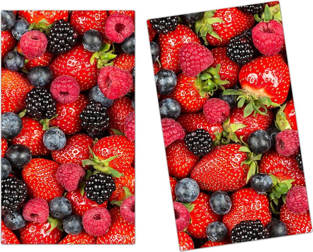 Spritzschutz Herdabdeckplatte Schneidebrett aus Glas Frischer Beerenmix 2-Teilig (60x52cm)