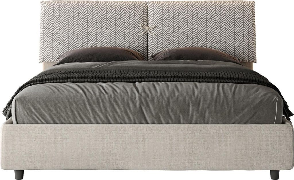ITYHOME - Gepolstertes Bett ohne Lattenrost 160x200 mit Stoffbezug Aragona 1 Weiß Mados