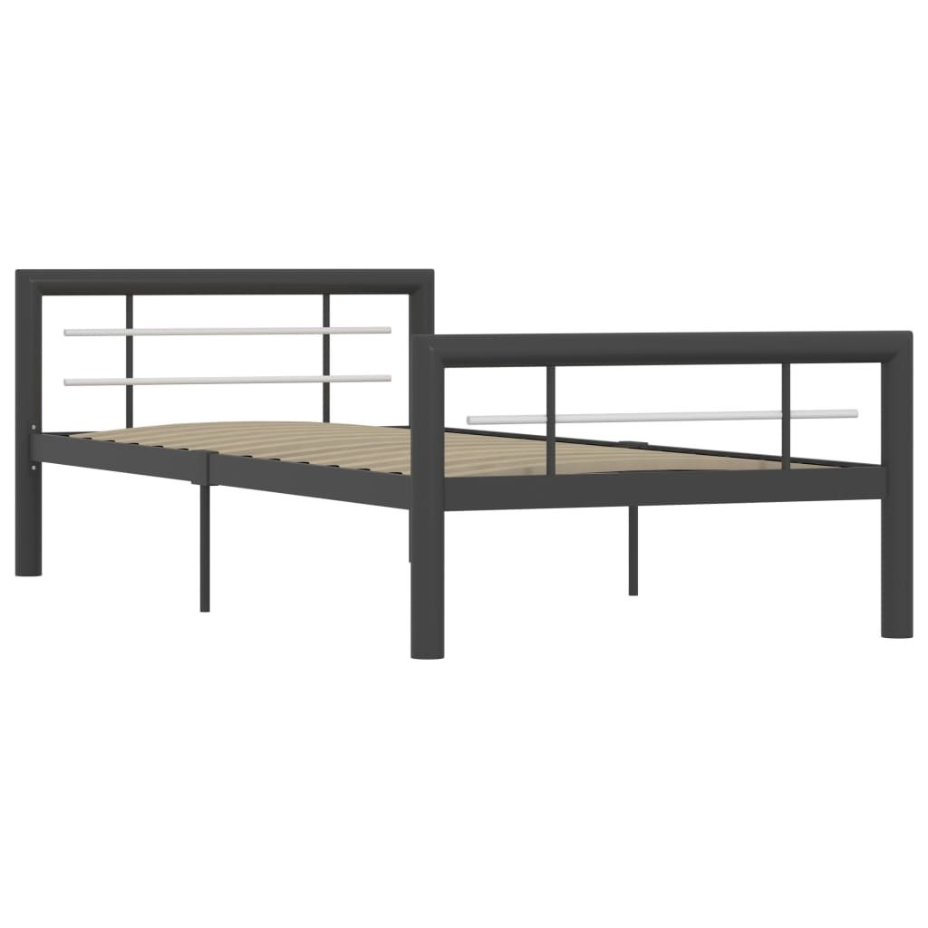 vidaXL Rama łóżka szaro-biała metalowa 90×200 cm Zdjęcie produktu 
