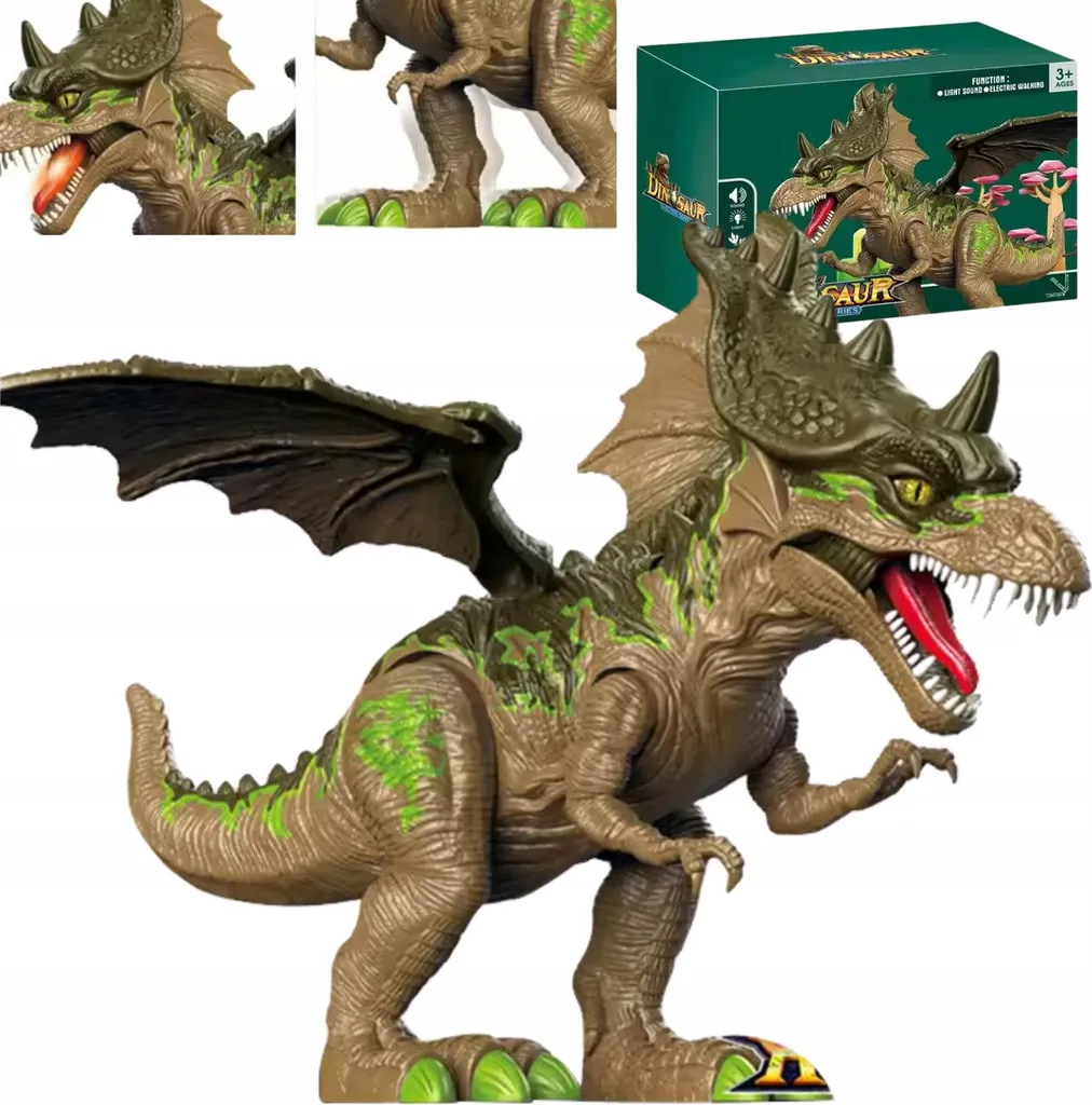 Dragon Interactif qui Marche et Rugit avec Bouche Lumineuse LED Rouge