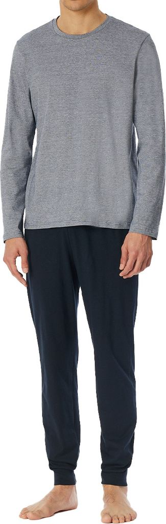 Schiesser Casual Essentials Schlafanzug Set aus Langarm-Shirt und langer Hose, Mit Rundhalsausschnitt, Perfekte Passform