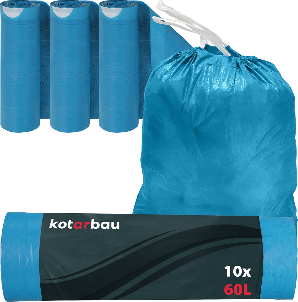 KOTARBAU 3er Set Müllbeutel 60L mit Zugband Blau Müllsäcke Müllbeutel reißfest Mülltüte Abfallsäcke Hausmüllsack Müllsäcke mit Zugband...