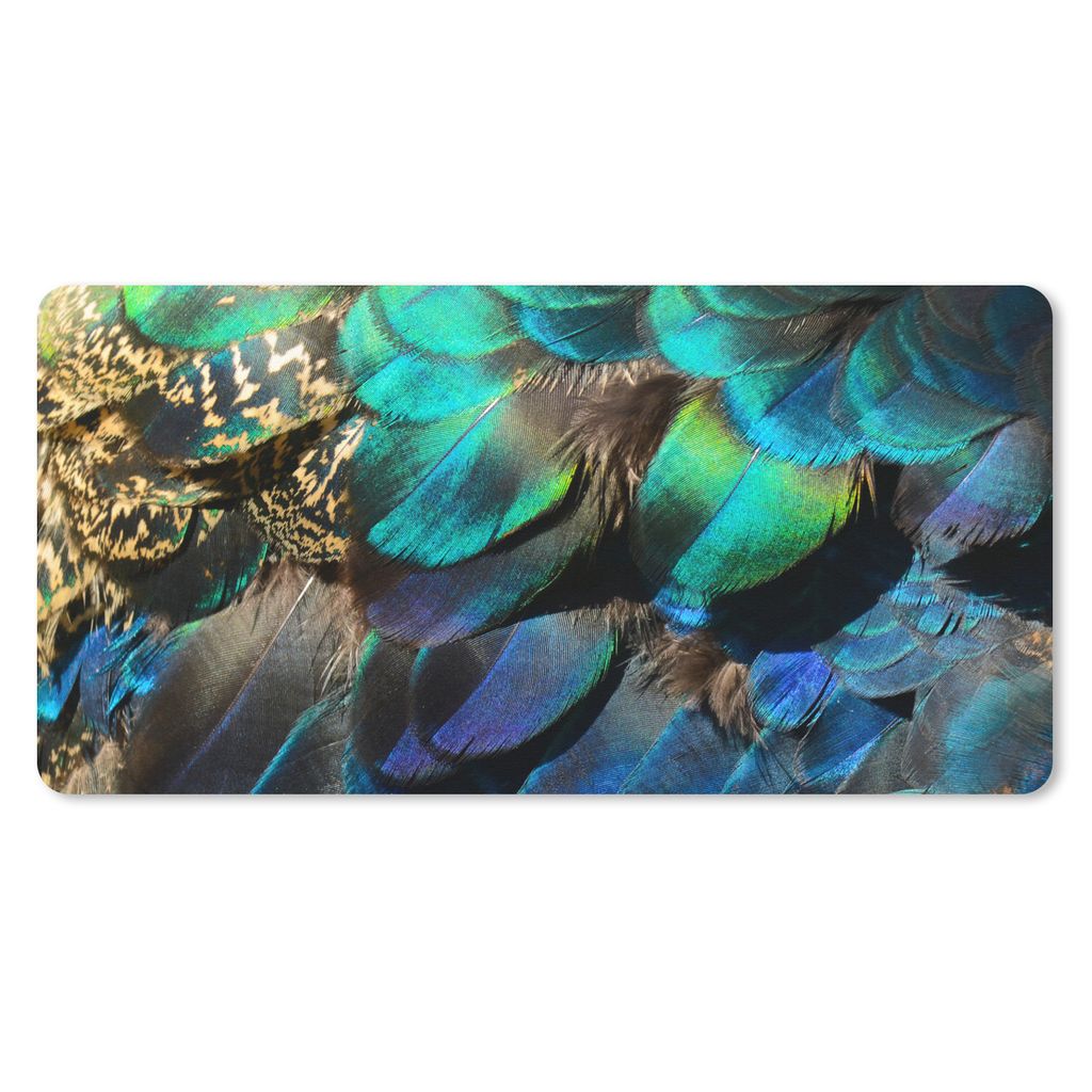MuchoWow Mauspad Mousepad Federn - Pfauenfedern - Pfau - Blau - Kunst 60x30 cm - Mousepads - Maus Mat - Pad - Mausunterlage - Nachhaltig